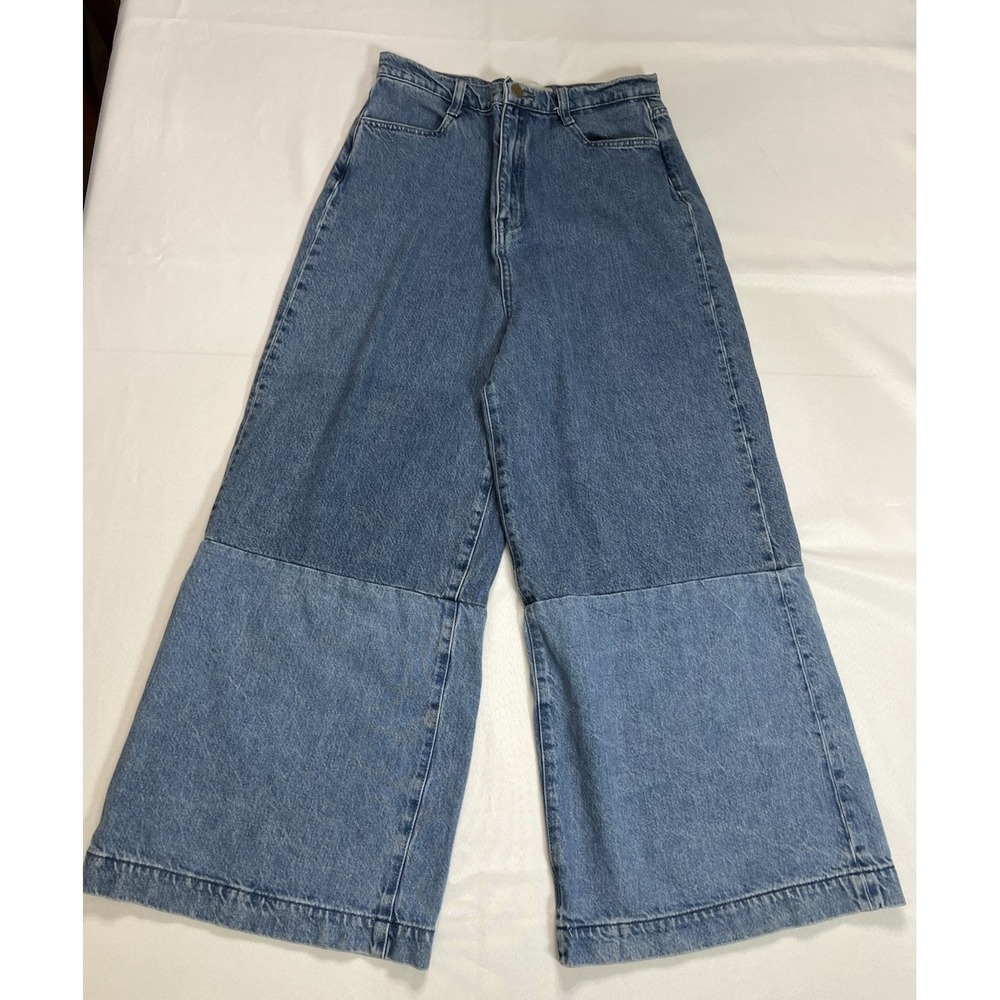 Triarchy Wide Leg Jeans Women Size 28 Blue High Rise Organic Cotton Boho